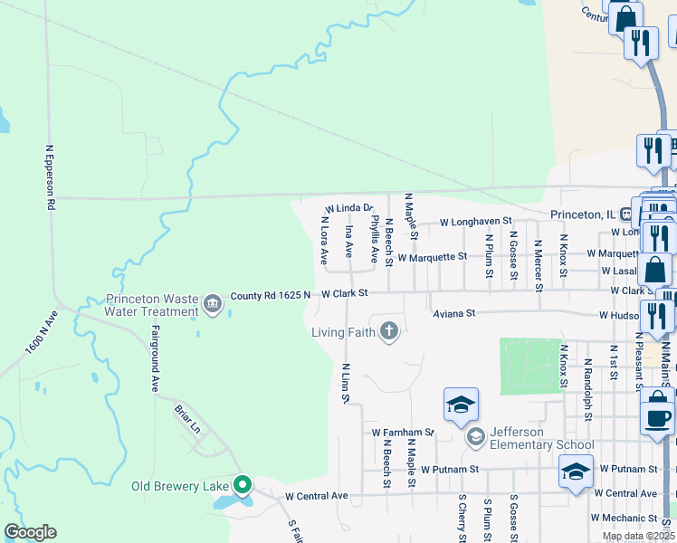 map of restaurants, bars, coffee shops, grocery stores, and more near 1215 Margaret Drive in Princeton
