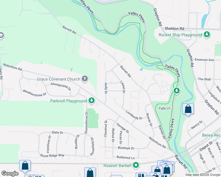 map of restaurants, bars, coffee shops, grocery stores, and more near 449 Birchwood Drive in Berea