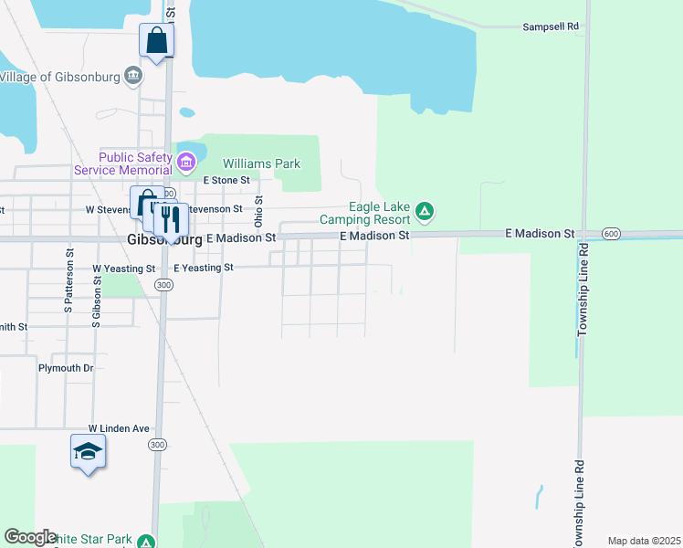 map of restaurants, bars, coffee shops, grocery stores, and more near 701 East Yeasting Street in Gibsonburg