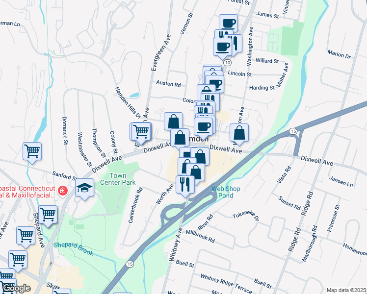 map of restaurants, bars, coffee shops, grocery stores, and more near in Hamden
