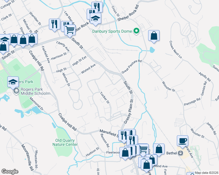 map of restaurants, bars, coffee shops, grocery stores, and more near 11 Mannions Lane in Danbury