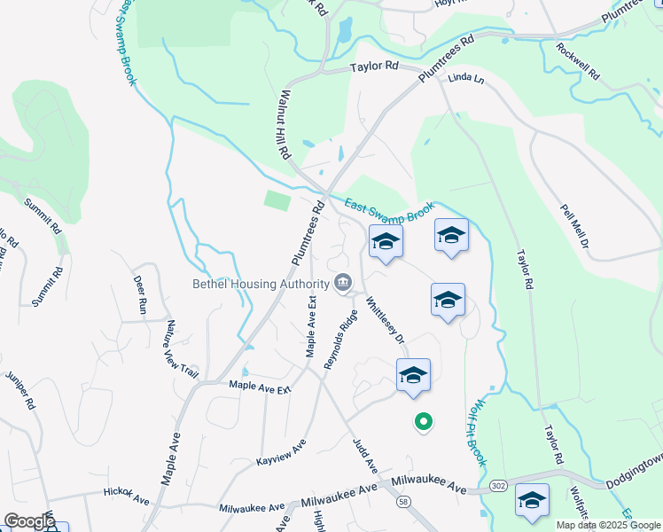 map of restaurants, bars, coffee shops, grocery stores, and more near 43 Whittlesey Drive in Bethel