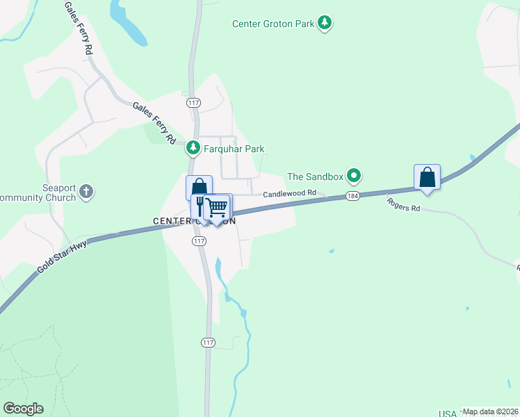 map of restaurants, bars, coffee shops, grocery stores, and more near Connecticut 184 in New London County
