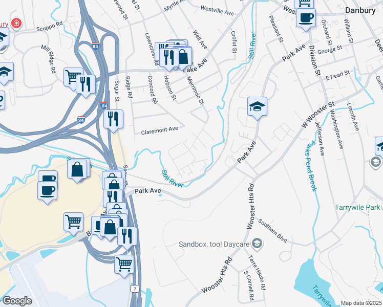 map of restaurants, bars, coffee shops, grocery stores, and more near 15 Belmont Lane in Danbury