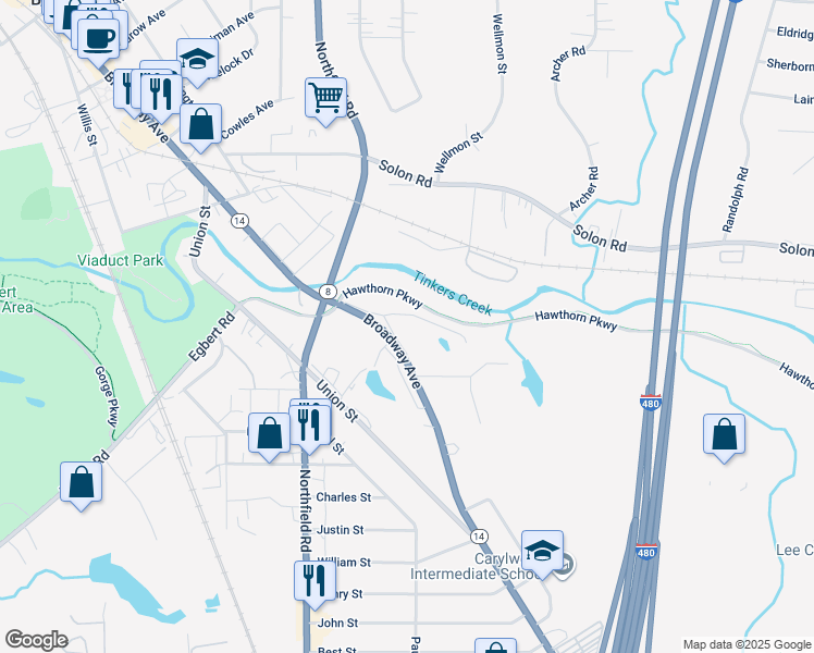map of restaurants, bars, coffee shops, grocery stores, and more near 1095 Gilbert Drive in Bedford