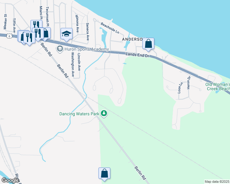map of restaurants, bars, coffee shops, grocery stores, and more near 716 Meadowlark in Huron