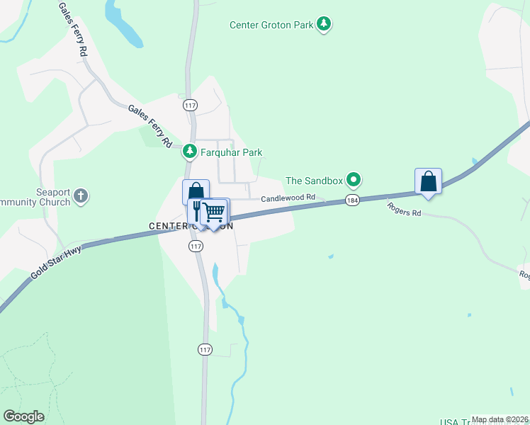 map of restaurants, bars, coffee shops, grocery stores, and more near 1380 Connecticut 184 in Groton