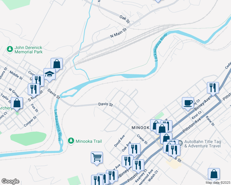 map of restaurants, bars, coffee shops, grocery stores, and more near 3008 Jones Street in Scranton
