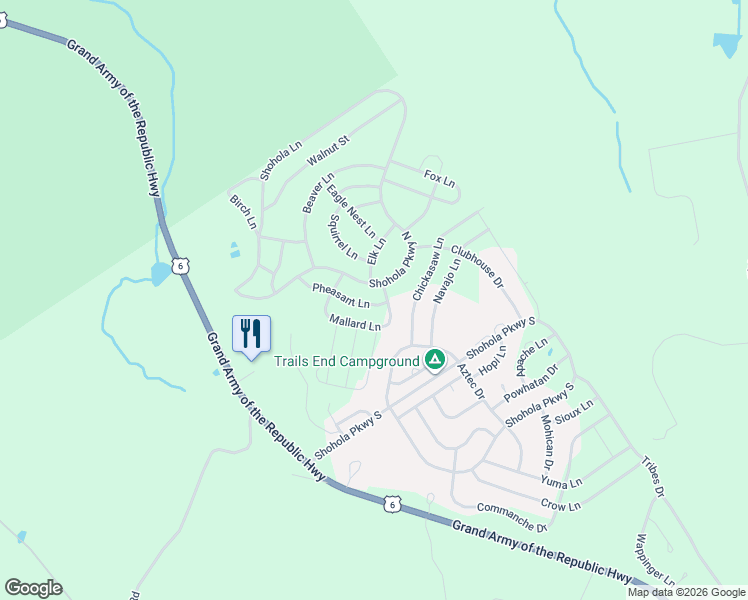 map of restaurants, bars, coffee shops, grocery stores, and more near Mallard Lane in Shohola