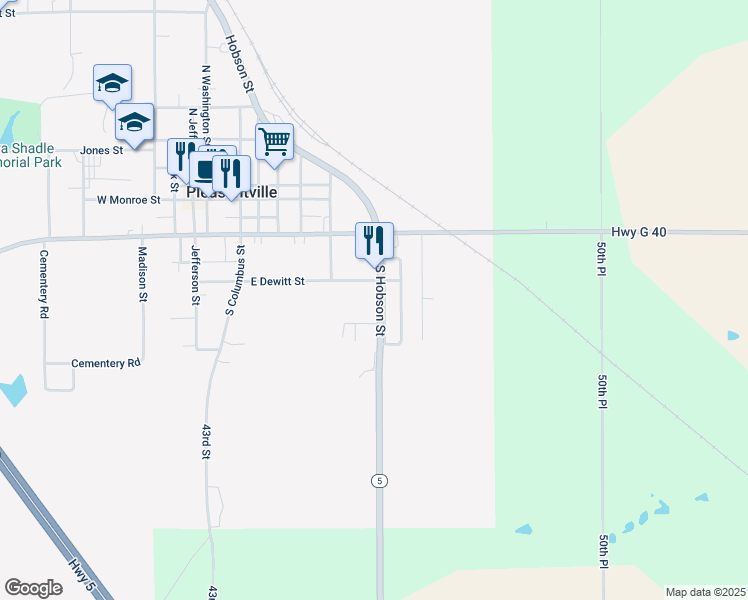 map of restaurants, bars, coffee shops, grocery stores, and more near 505 South Hobson Street in Pleasantville