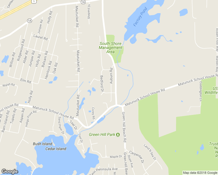 map of restaurants, bars, coffee shops, grocery stores, and more near 95 Auburn Road in South Kingstown