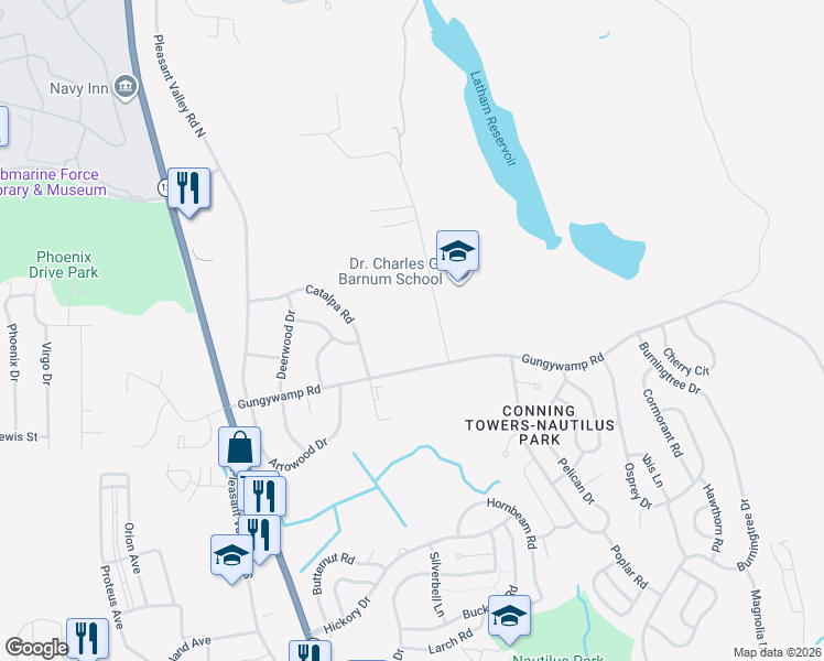 map of restaurants, bars, coffee shops, grocery stores, and more near 41 Briar Hill Road in Groton