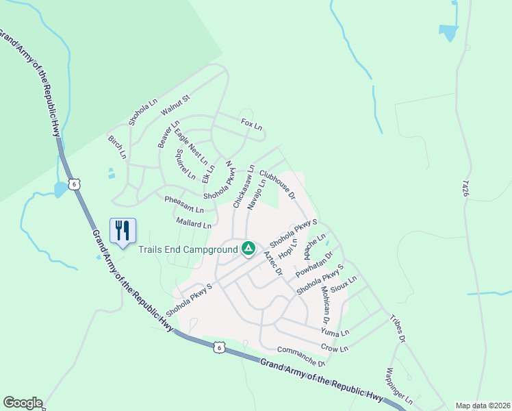 map of restaurants, bars, coffee shops, grocery stores, and more near 117 Navajo Lane in Shohola