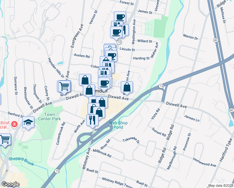 map of restaurants, bars, coffee shops, grocery stores, and more near 3000 Dixwell Avenue in Hamden