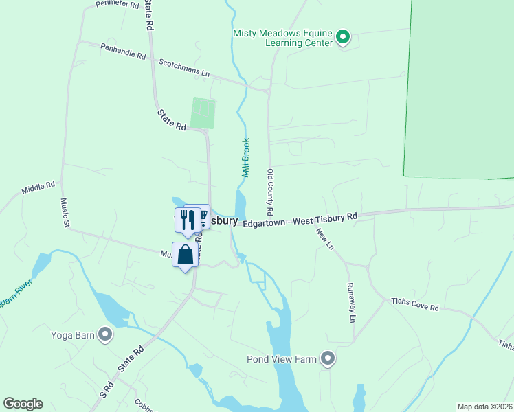 map of restaurants, bars, coffee shops, grocery stores, and more near 681 Edgartown Road in West Tisbury