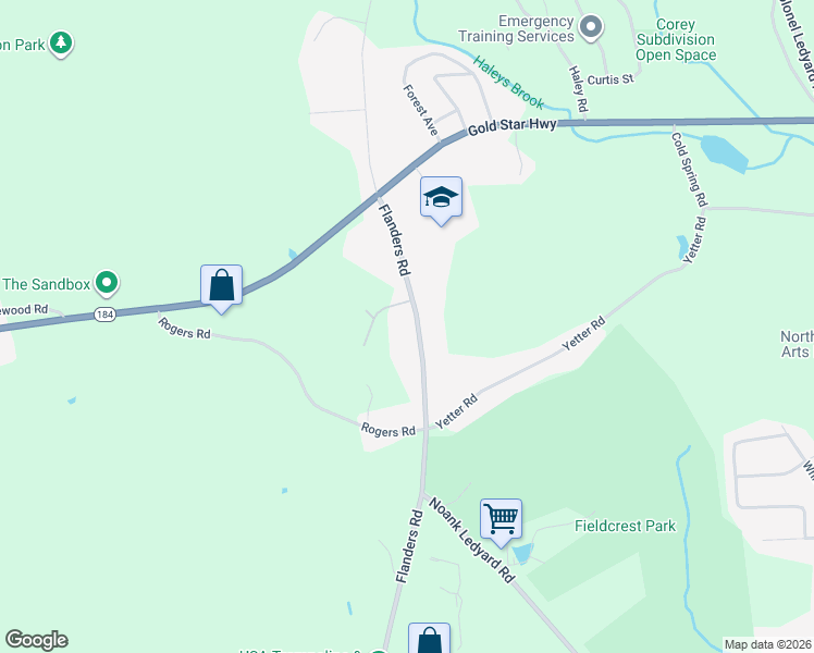 map of restaurants, bars, coffee shops, grocery stores, and more near 1191 Flanders Road in Groton
