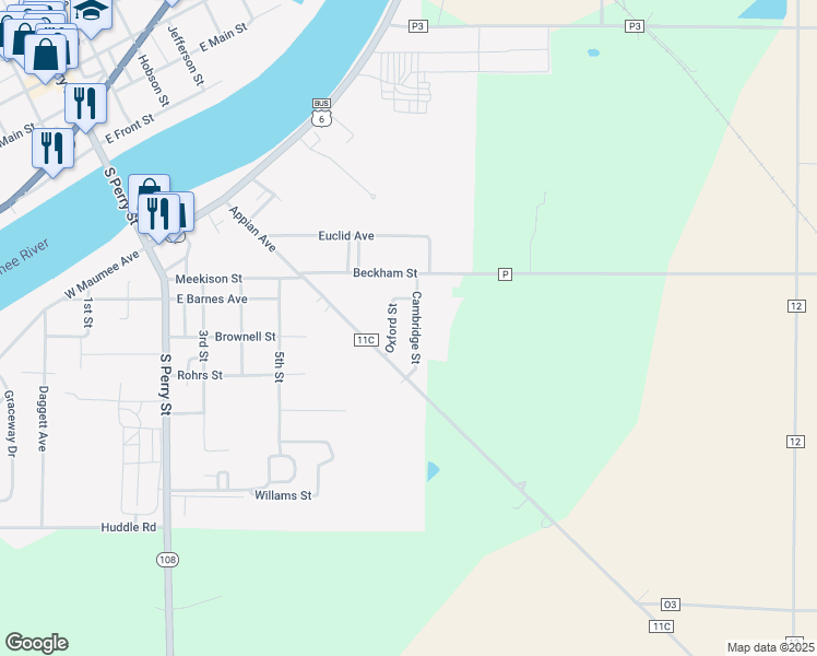map of restaurants, bars, coffee shops, grocery stores, and more near 525 Cambridge Street in Napoleon