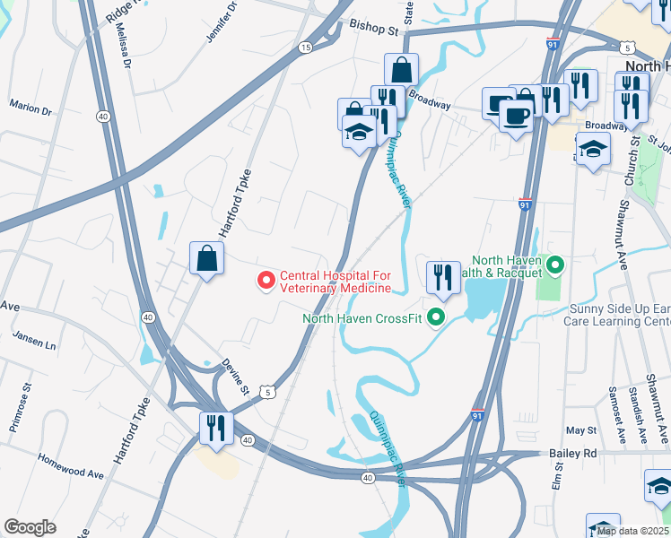 map of restaurants, bars, coffee shops, grocery stores, and more near 142 State Street in North Haven