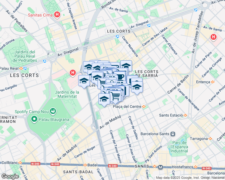 map of restaurants, bars, coffee shops, grocery stores, and more near 12 Carrer de Can Bruixa in Barcelona