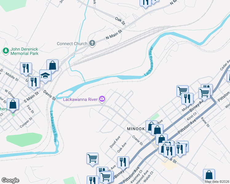 map of restaurants, bars, coffee shops, grocery stores, and more near 2 Mc Donough Street in Scranton