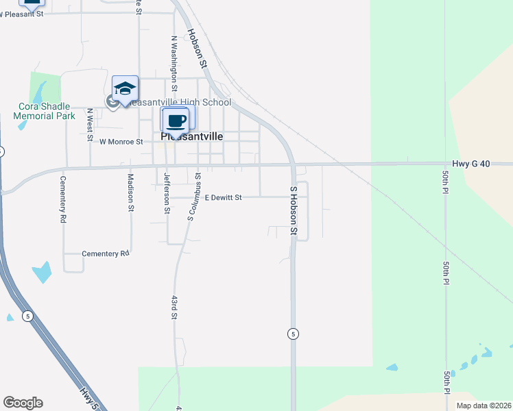 map of restaurants, bars, coffee shops, grocery stores, and more near 601 East Dewitt Street in Pleasantville