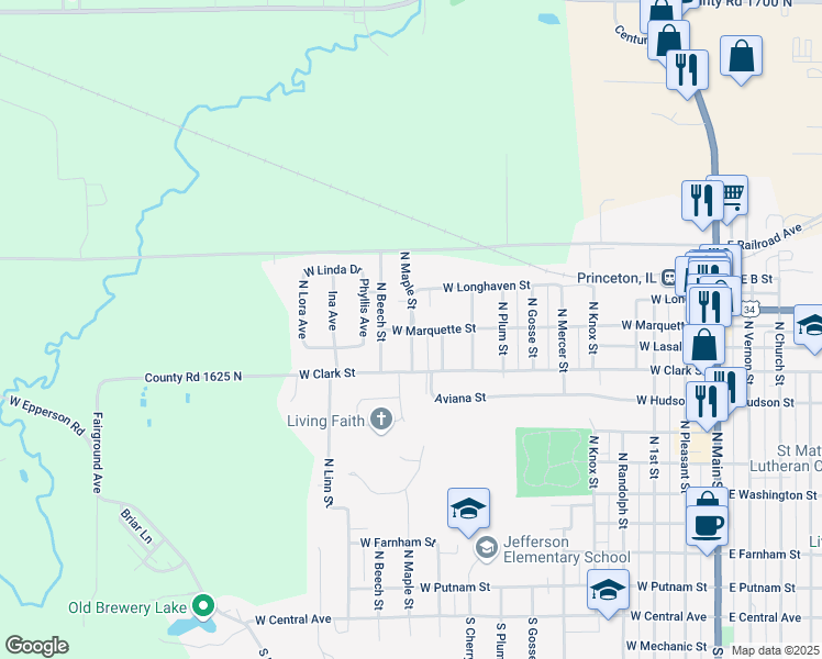 map of restaurants, bars, coffee shops, grocery stores, and more near 1026 West Marquette Street in Princeton