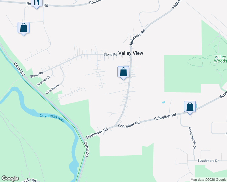 map of restaurants, bars, coffee shops, grocery stores, and more near 6748 Hathaway Road in Valley View