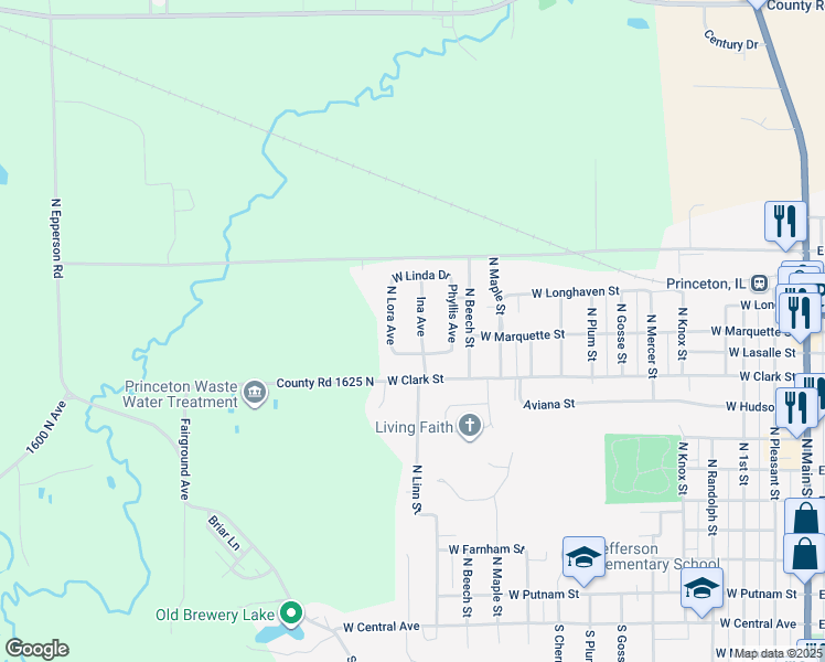 map of restaurants, bars, coffee shops, grocery stores, and more near 1215 Margaret Drive in Princeton