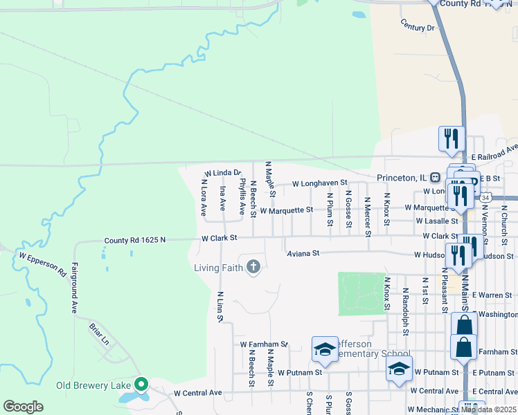 map of restaurants, bars, coffee shops, grocery stores, and more near 1026 West Marquette Street in Princeton
