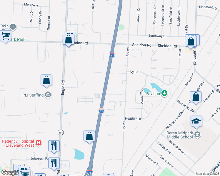map of restaurants, bars, coffee shops, grocery stores, and more near 16961 Orchard Grove Drive in Middleburg Heights
