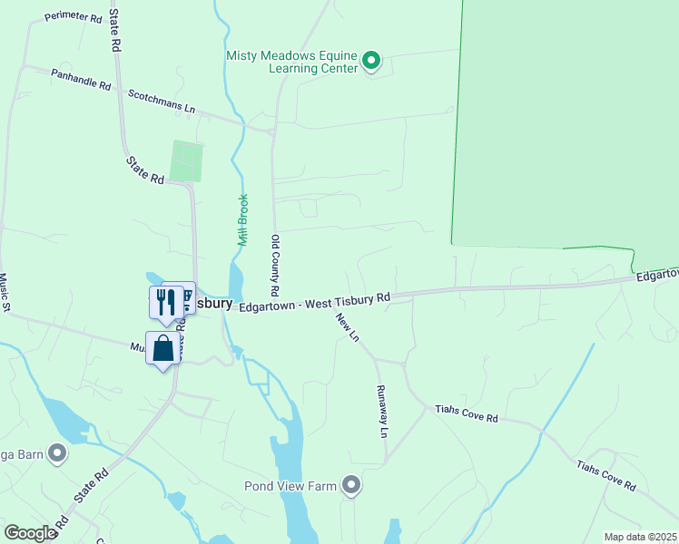 map of restaurants, bars, coffee shops, grocery stores, and more near 629 Edgartown Road in West Tisbury
