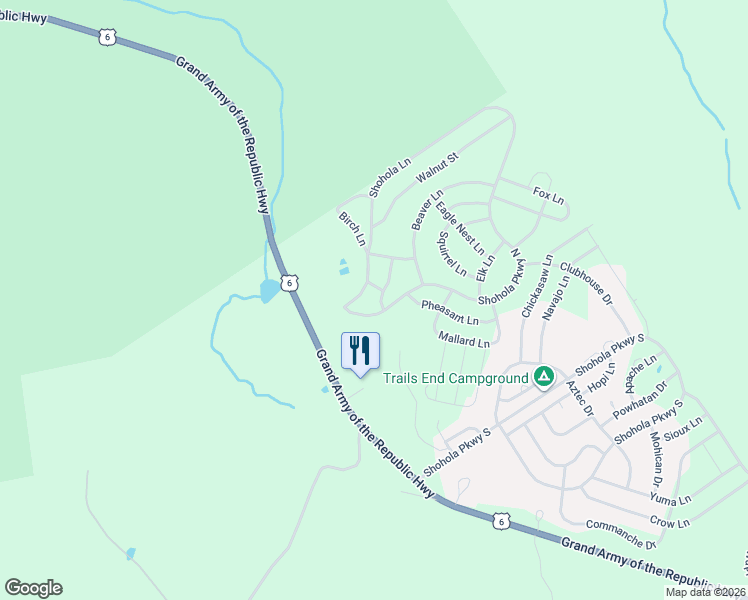 map of restaurants, bars, coffee shops, grocery stores, and more near 2625-2631 Shohola Pkwy N in Pike