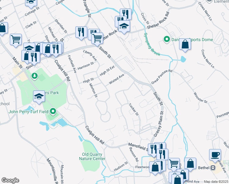 map of restaurants, bars, coffee shops, grocery stores, and more near 32 Lawrence Avenue in Danbury