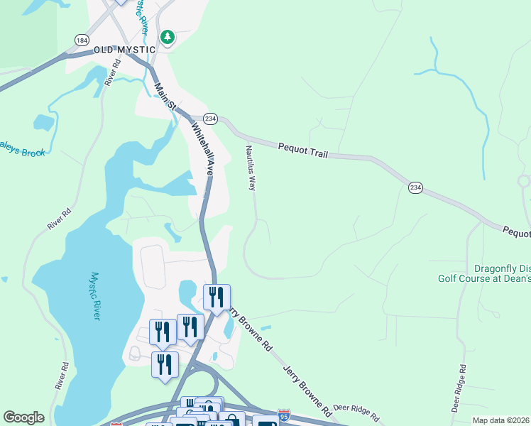 map of restaurants, bars, coffee shops, grocery stores, and more near Yellowfin Court in Stonington