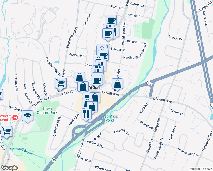 map of restaurants, bars, coffee shops, grocery stores, and more near 3000 Dixwell Avenue in Hamden