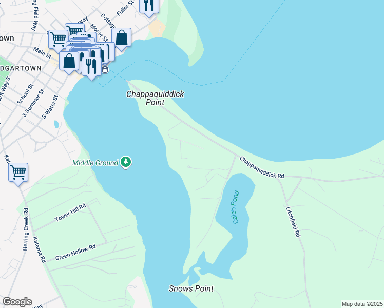 map of restaurants, bars, coffee shops, grocery stores, and more near 7 Armstrong Lane in Edgartown