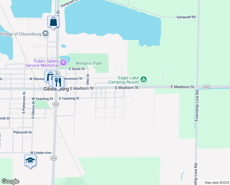 map of restaurants, bars, coffee shops, grocery stores, and more near 701 East Yeasting Street in Gibsonburg