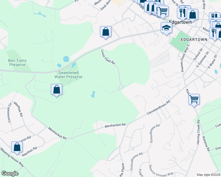 map of restaurants, bars, coffee shops, grocery stores, and more near 22 Beetle Swamp Road in Edgartown
