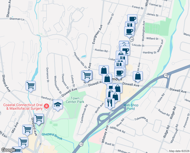 map of restaurants, bars, coffee shops, grocery stores, and more near 2839 Dixwell Avenue in Hamden