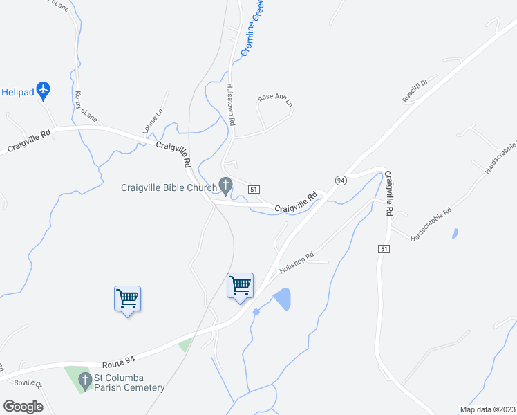 map of restaurants, bars, coffee shops, grocery stores, and more near 802 Craigville Road in Chester