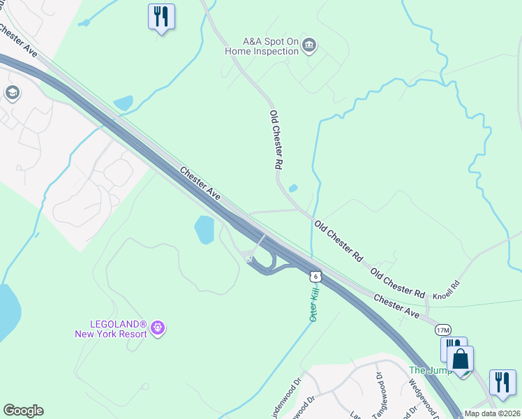 map of restaurants, bars, coffee shops, grocery stores, and more near 120 Old Chester Road in Goshen