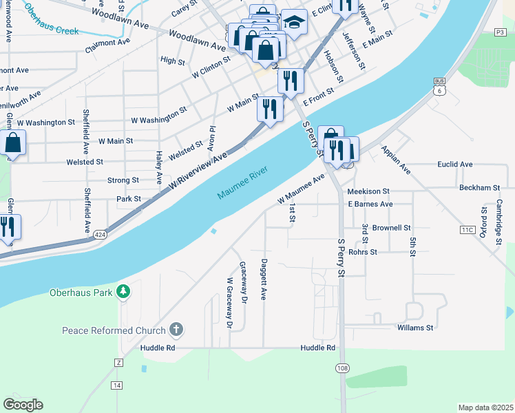 map of restaurants, bars, coffee shops, grocery stores, and more near 310 West Maumee Avenue in Napoleon