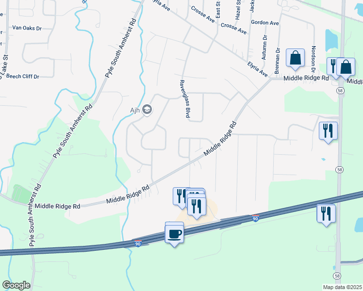 map of restaurants, bars, coffee shops, grocery stores, and more near 147 Ambleside Way in Amherst