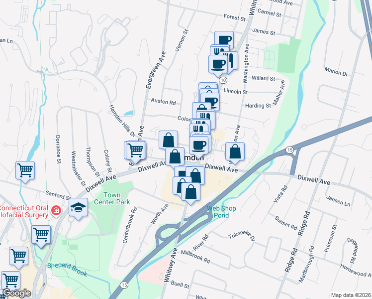 map of restaurants, bars, coffee shops, grocery stores, and more near 111 School Street in Hamden
