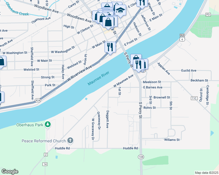 map of restaurants, bars, coffee shops, grocery stores, and more near 310 West Maumee Avenue in Napoleon
