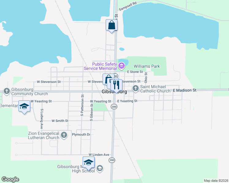 map of restaurants, bars, coffee shops, grocery stores, and more near in Gibsonburg