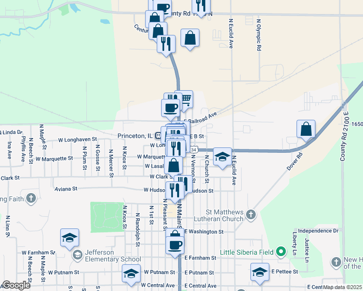 map of restaurants, bars, coffee shops, grocery stores, and more near 1007 North Main Street in Princeton