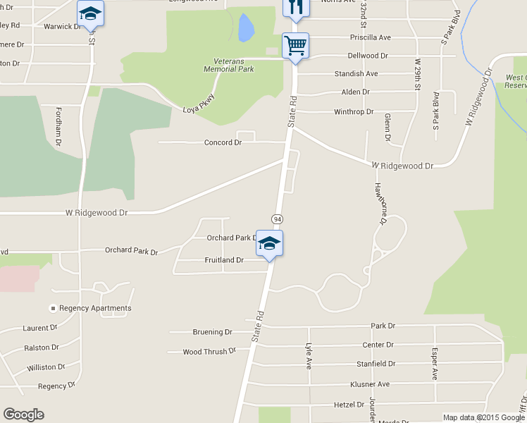 map of restaurants, bars, coffee shops, grocery stores, and more near 6630 State Road in Parma