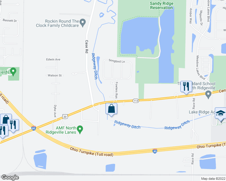 map of restaurants, bars, coffee shops, grocery stores, and more near 38600 U.S. 20 in North Ridgeville