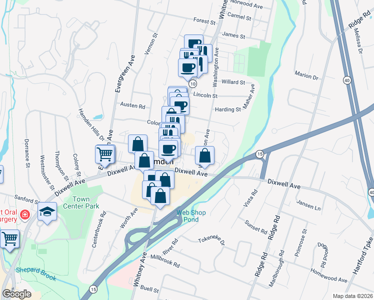 map of restaurants, bars, coffee shops, grocery stores, and more near 35 School Street in Hamden